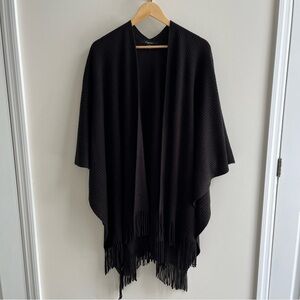Cejon Super Soft Fringe Trim Open Front Ribbed Knit Ruana Black One Size